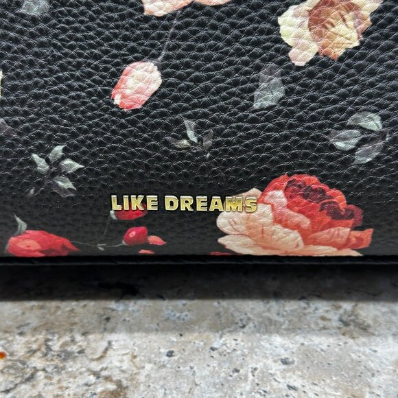 Like Dreams Black Floral Crossbody Handbag Purse Faux Leather Bow Accent New - Picture 3 of 11